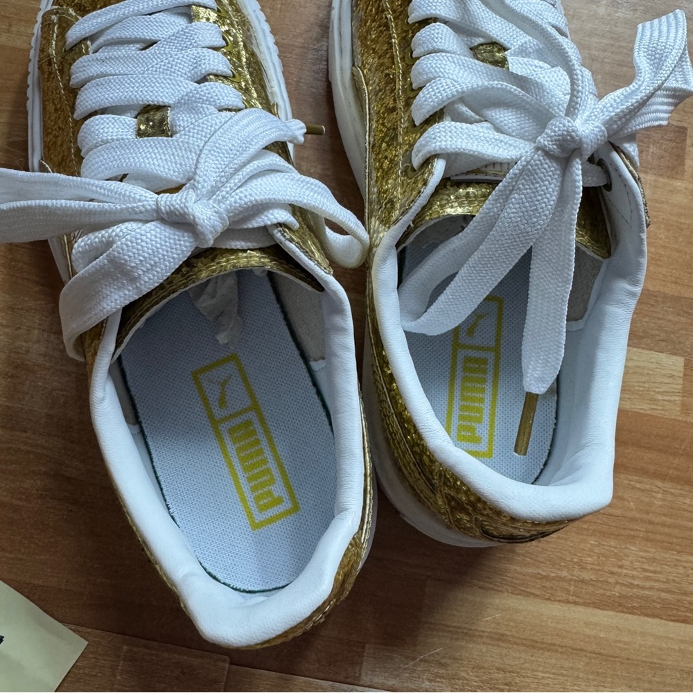 Puma basket platform glitter gold sneakers size 8.5 - Picture 7 of 14